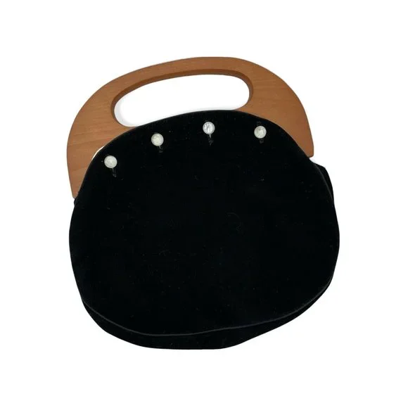 Vintage 1970s Preppy Bermuda Bag Reversible Covers Black Velvet Strawberry Print - Picture 2 of 9